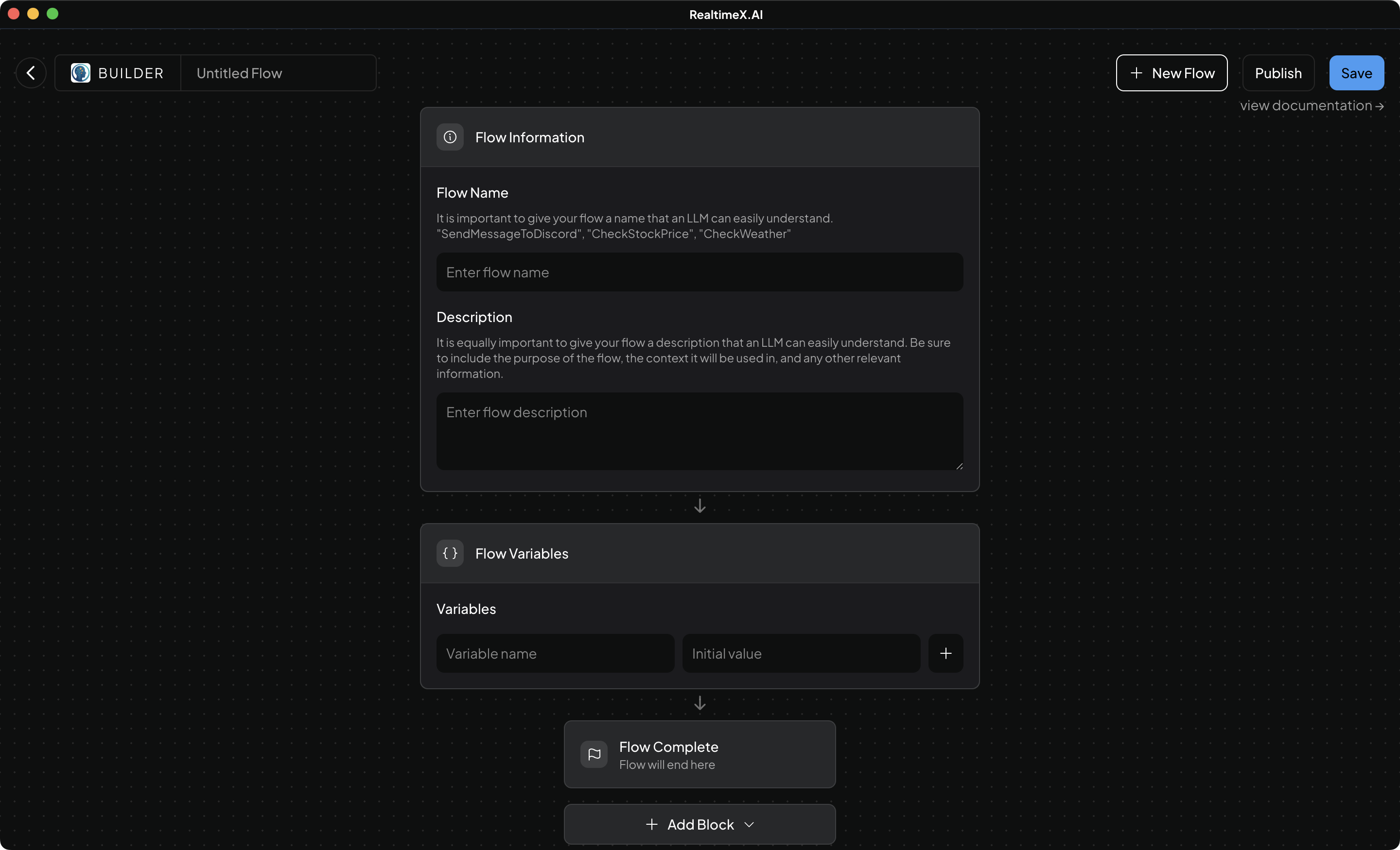 UI when creating a new flow