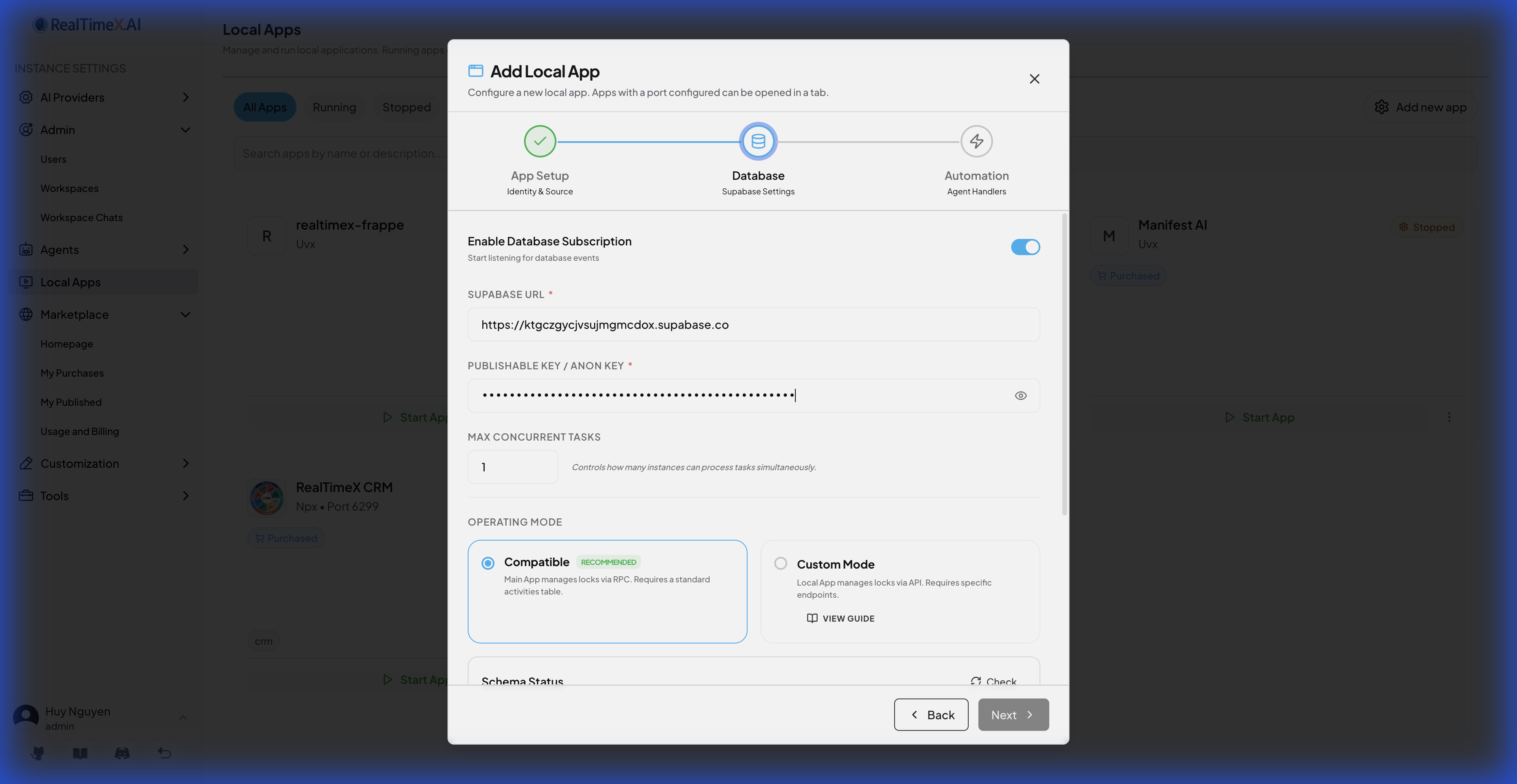 Database configuration with Supabase credentials