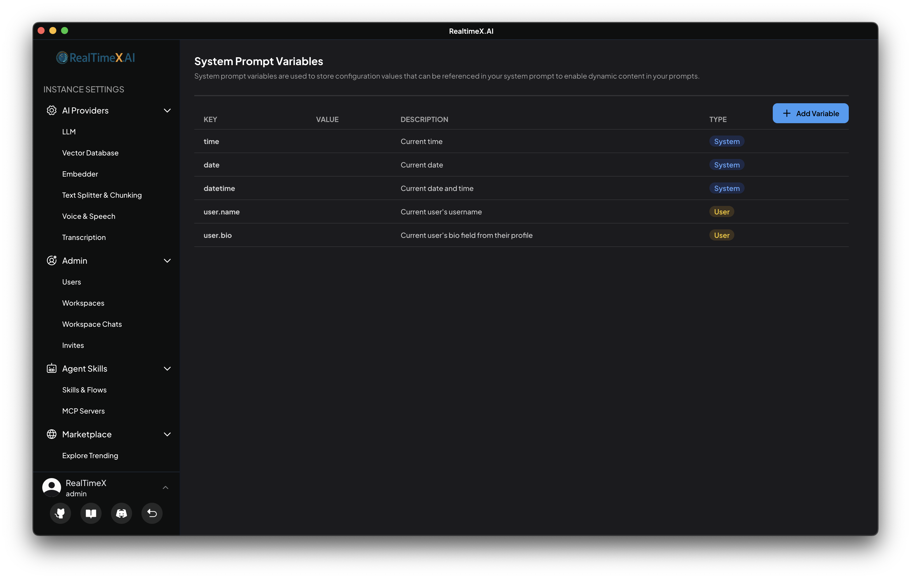RealTimeX System Prompt Variables