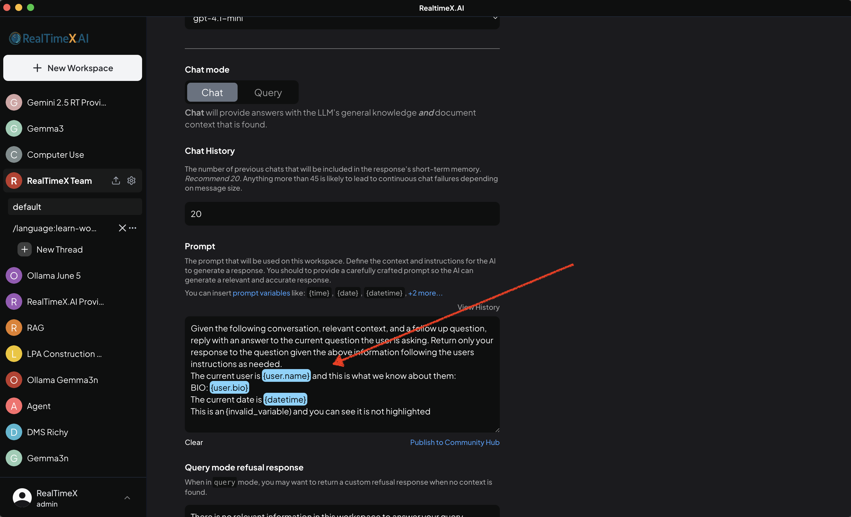 RealTimeX System Prompt Variables
