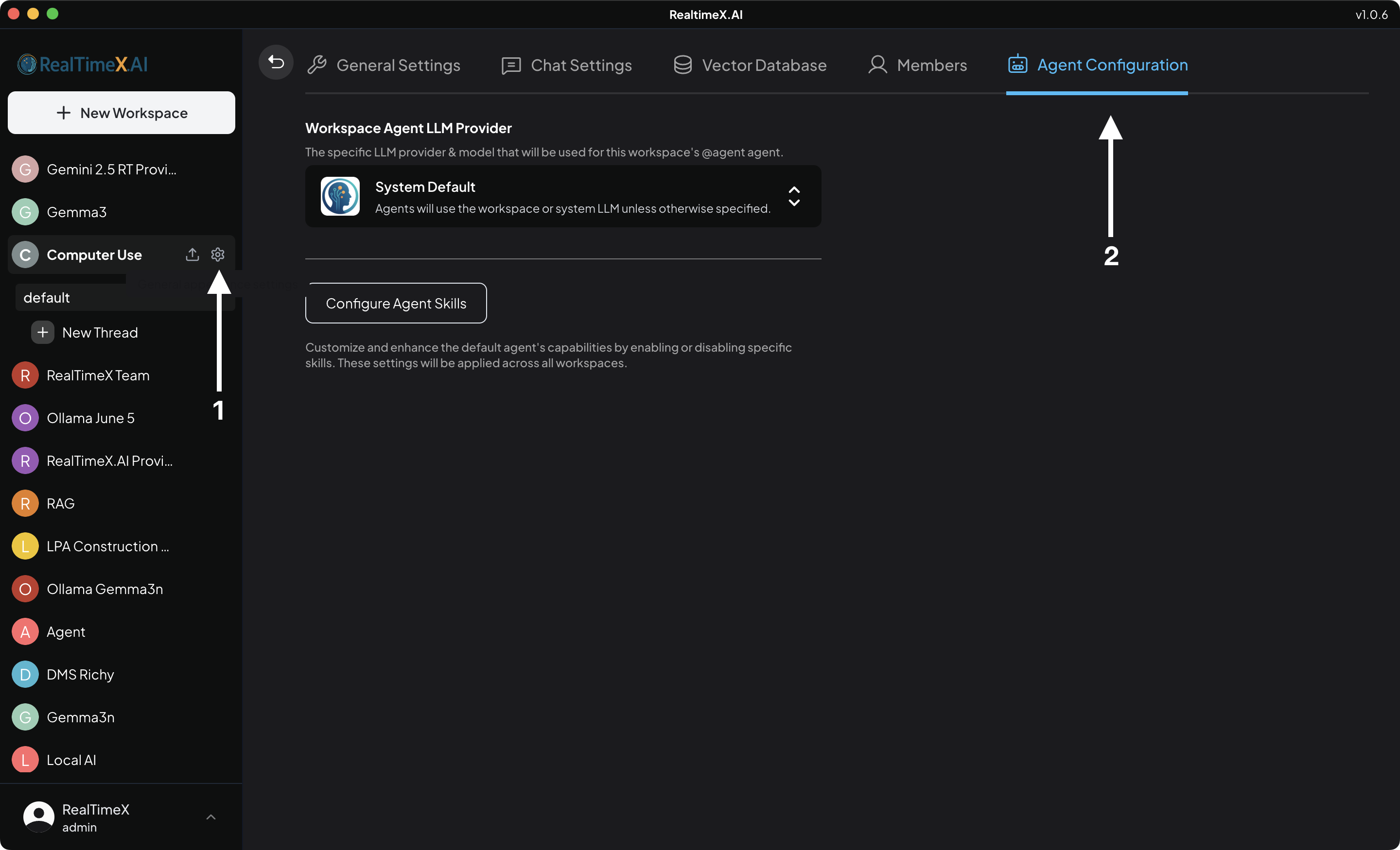 RealTimeX Agent Configuration Menu