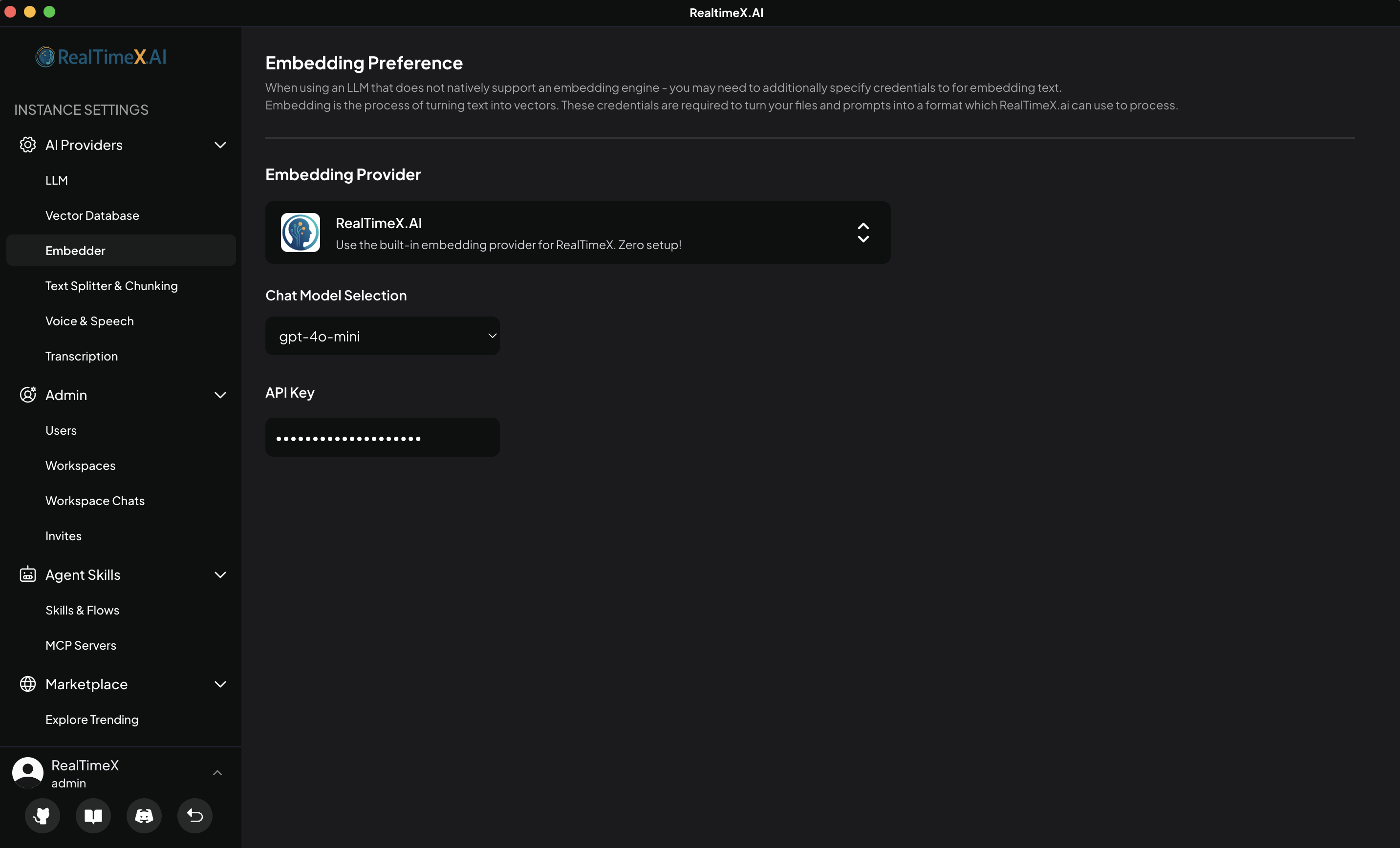 RealTimeX Default Embedder