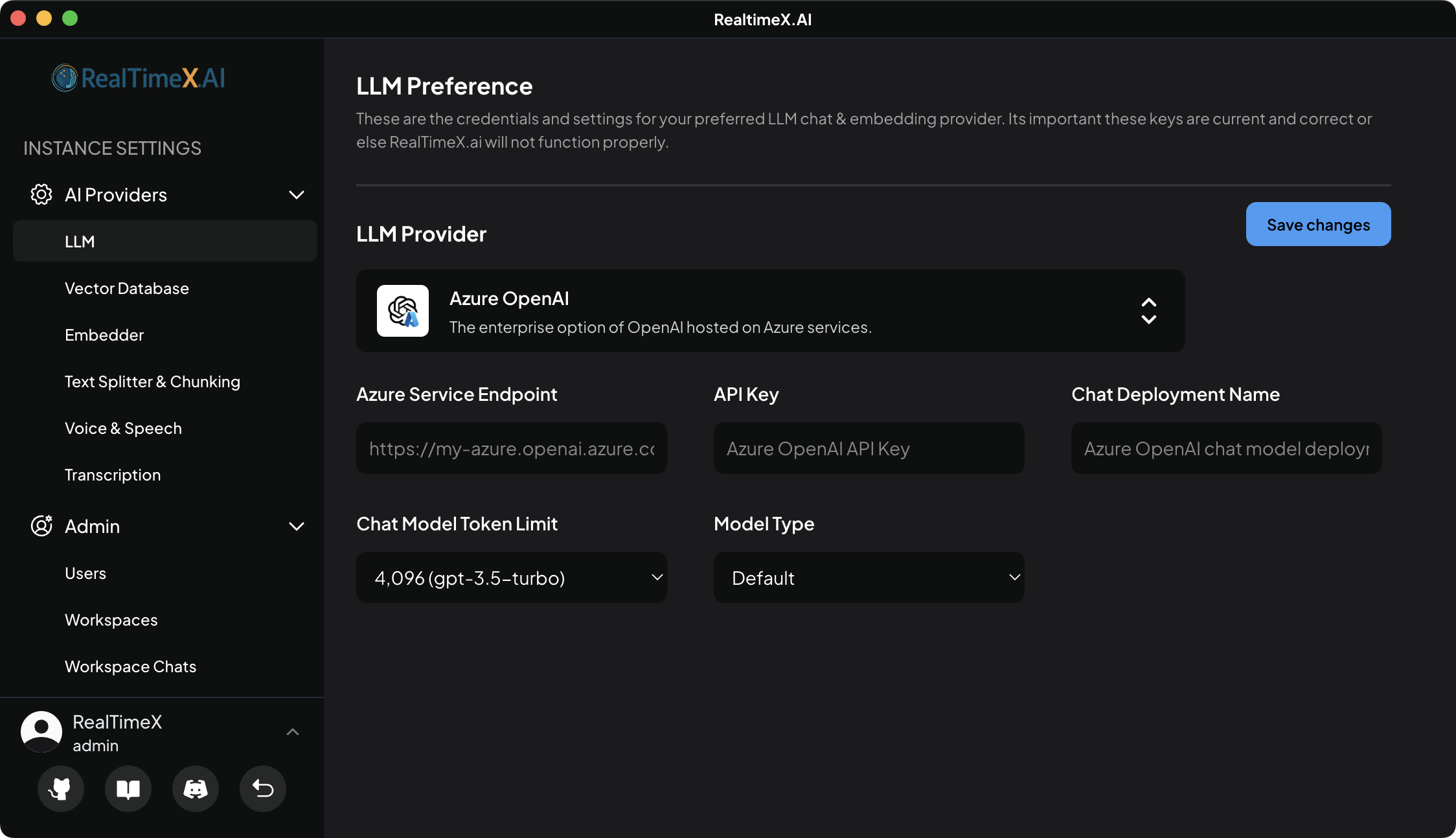 Azure OpenAI LLM settings