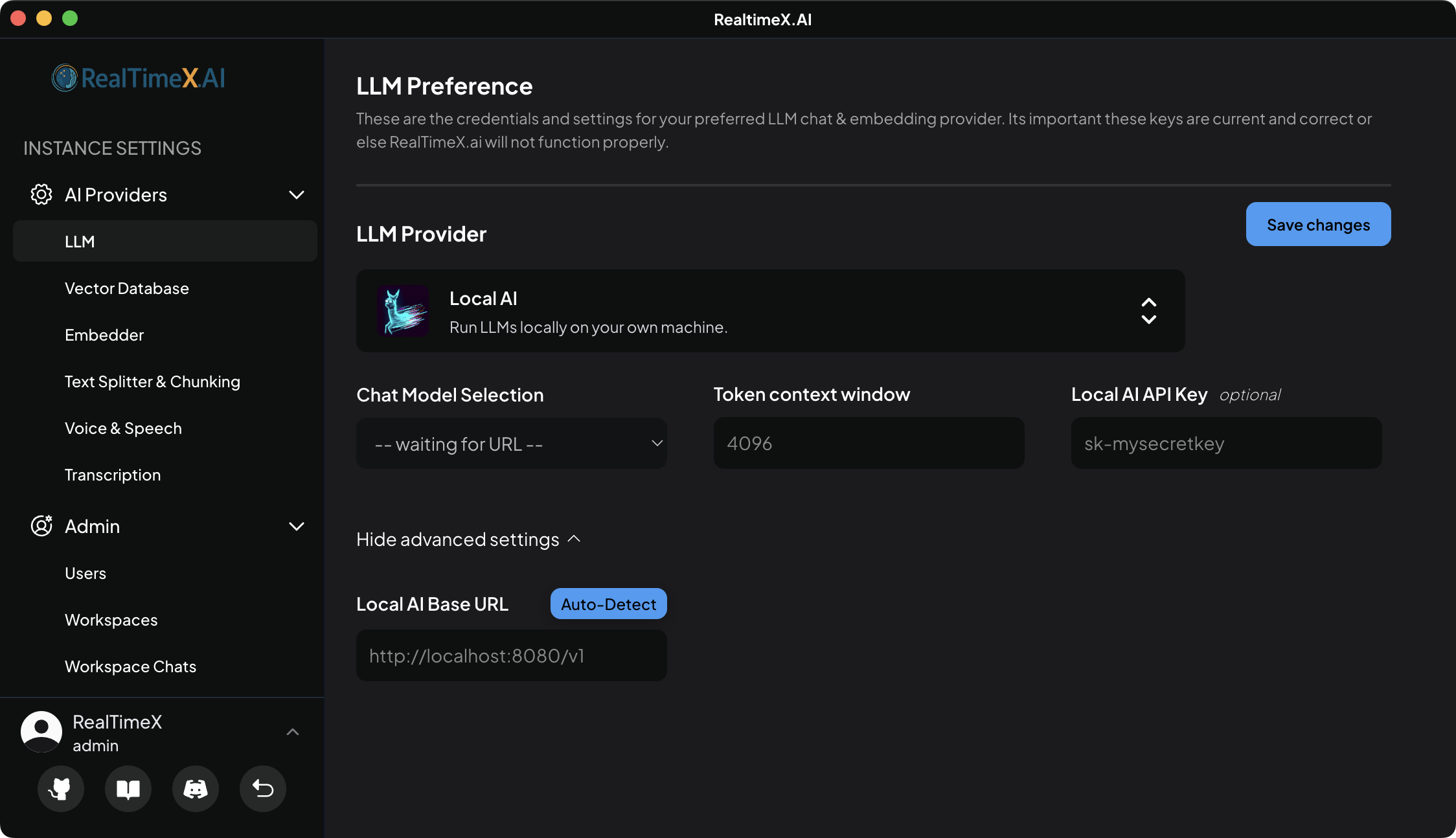 Local AI LLM settings