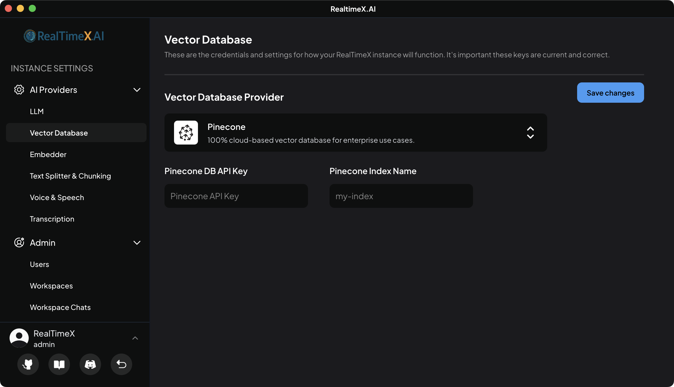 Pinecone Vector Database Settings