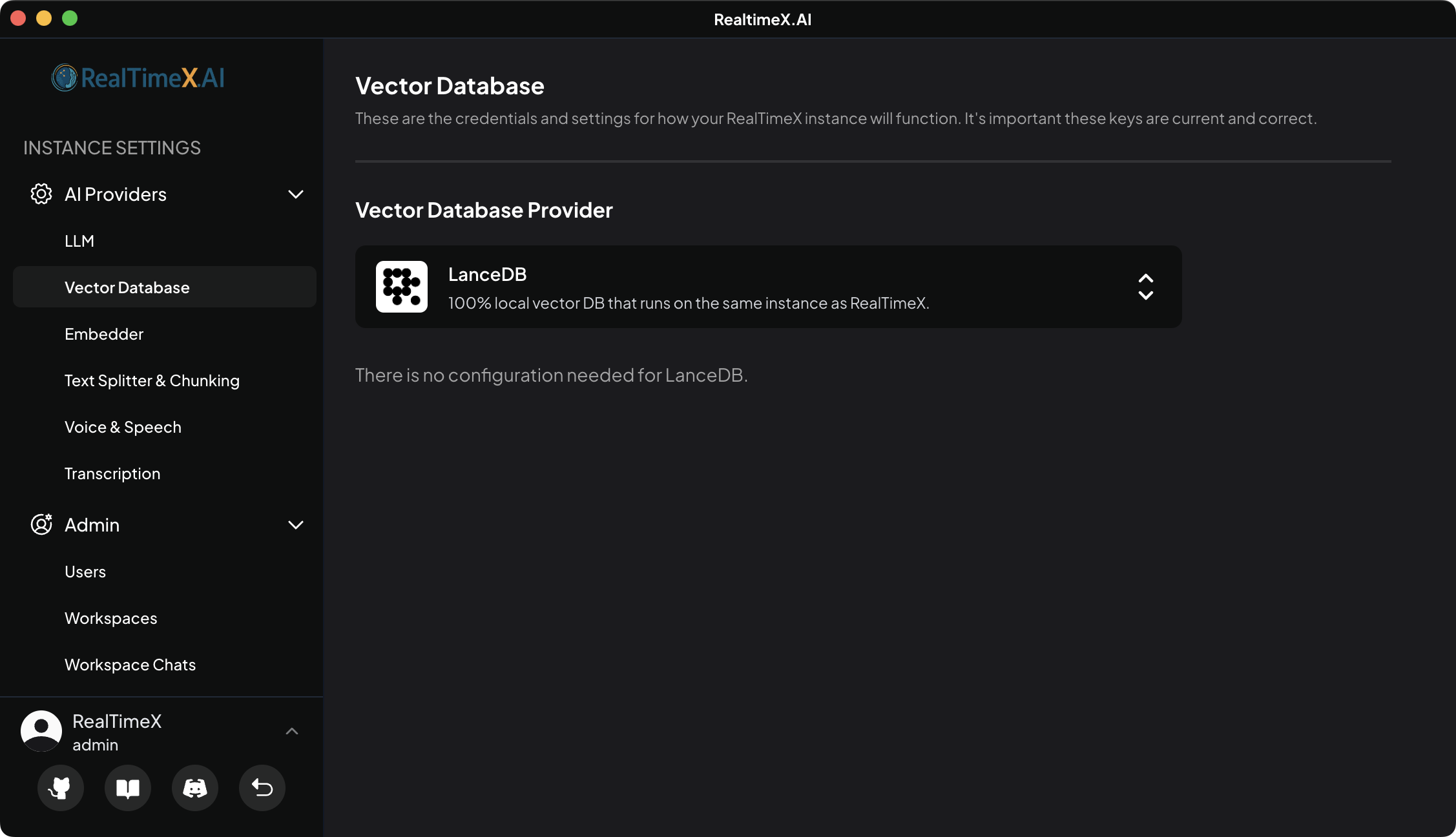 Lance DB Vector Database Settings